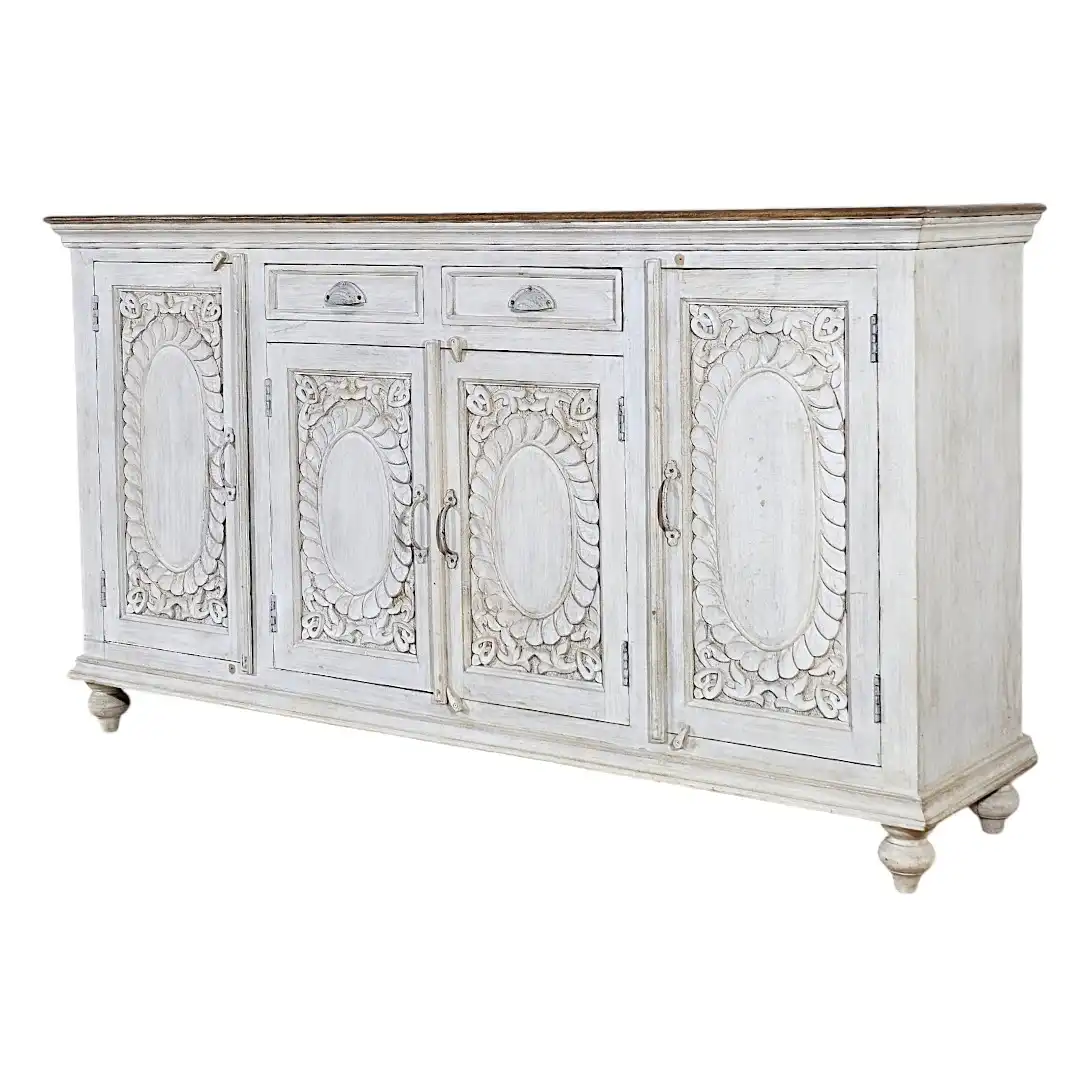 The Kamal Carved Sideboard  خزانة كمال الجانبية المحفورة يدوياً من خشب المانجو مع أدراج