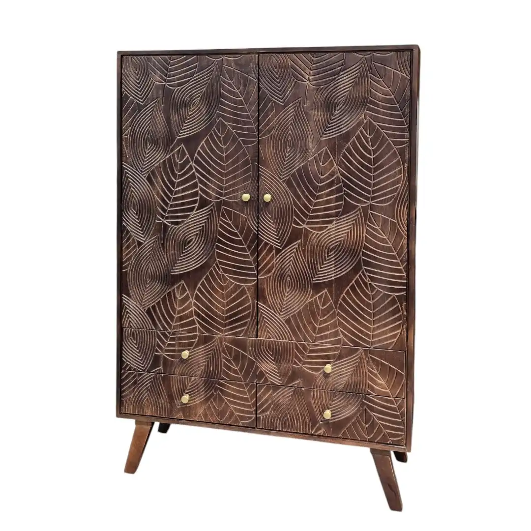 Tropical Leaf Carved Storage Cabinet