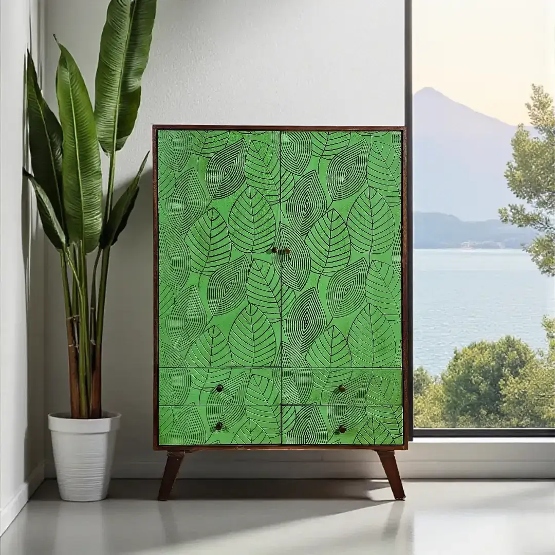 Carved 'Nabat' Storage Cabinet - Lime Green