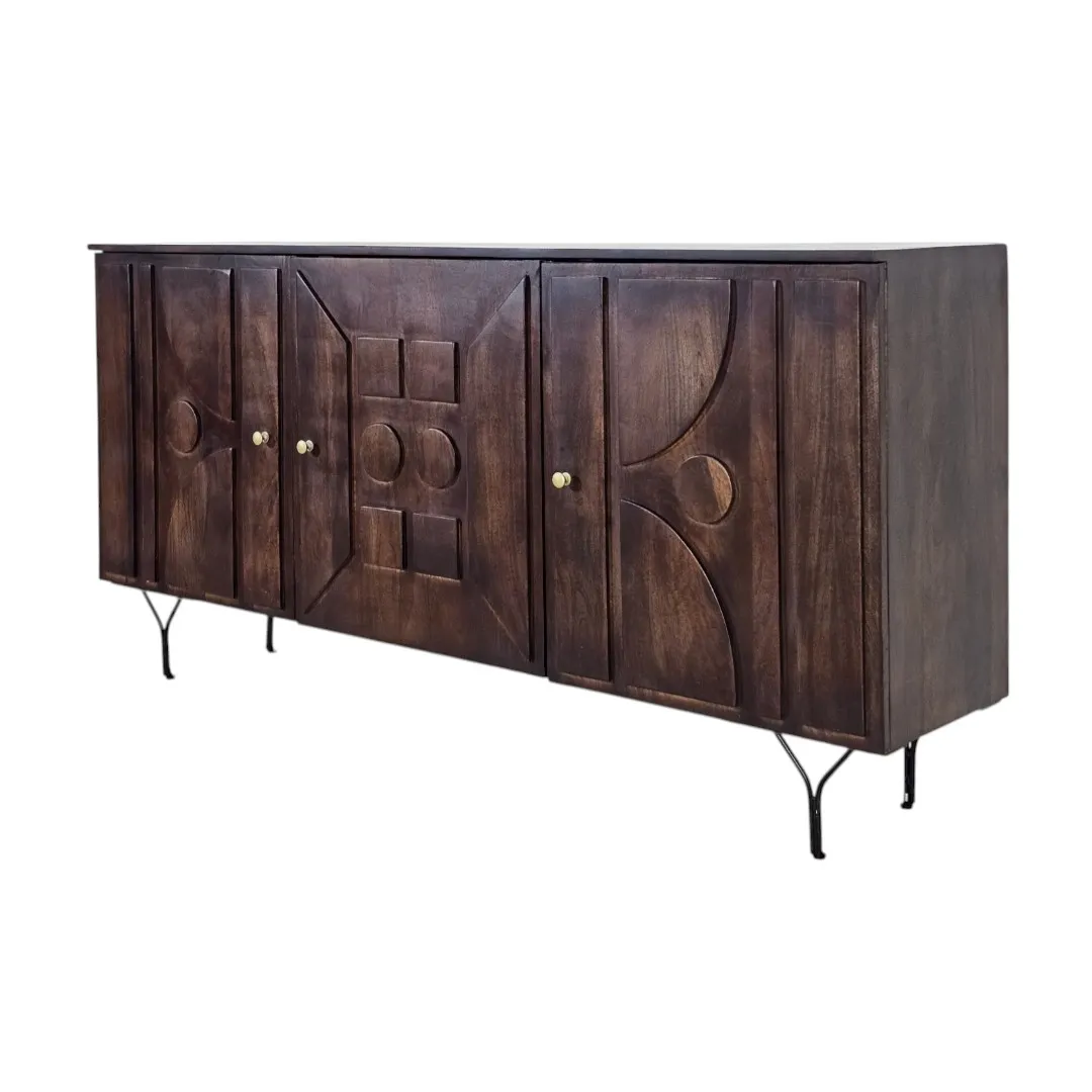 The Gaucho Rhythmic Hand-Carved Mango Wood Credenza