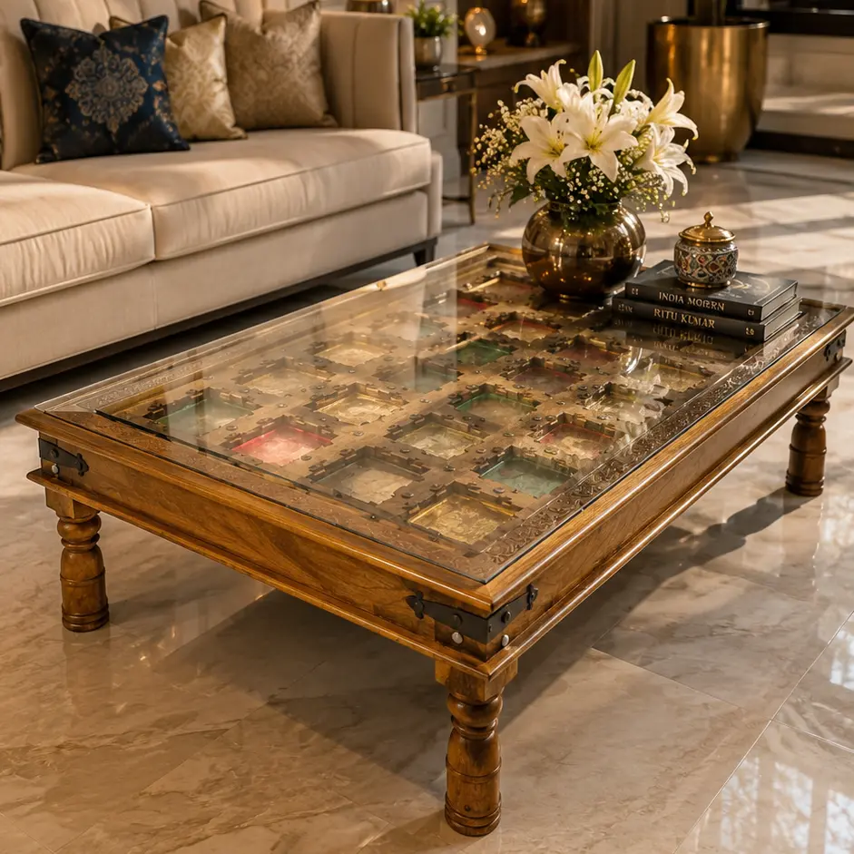 The Kaleidoscope Mosaic Haven Carved Wooden Coffee Table