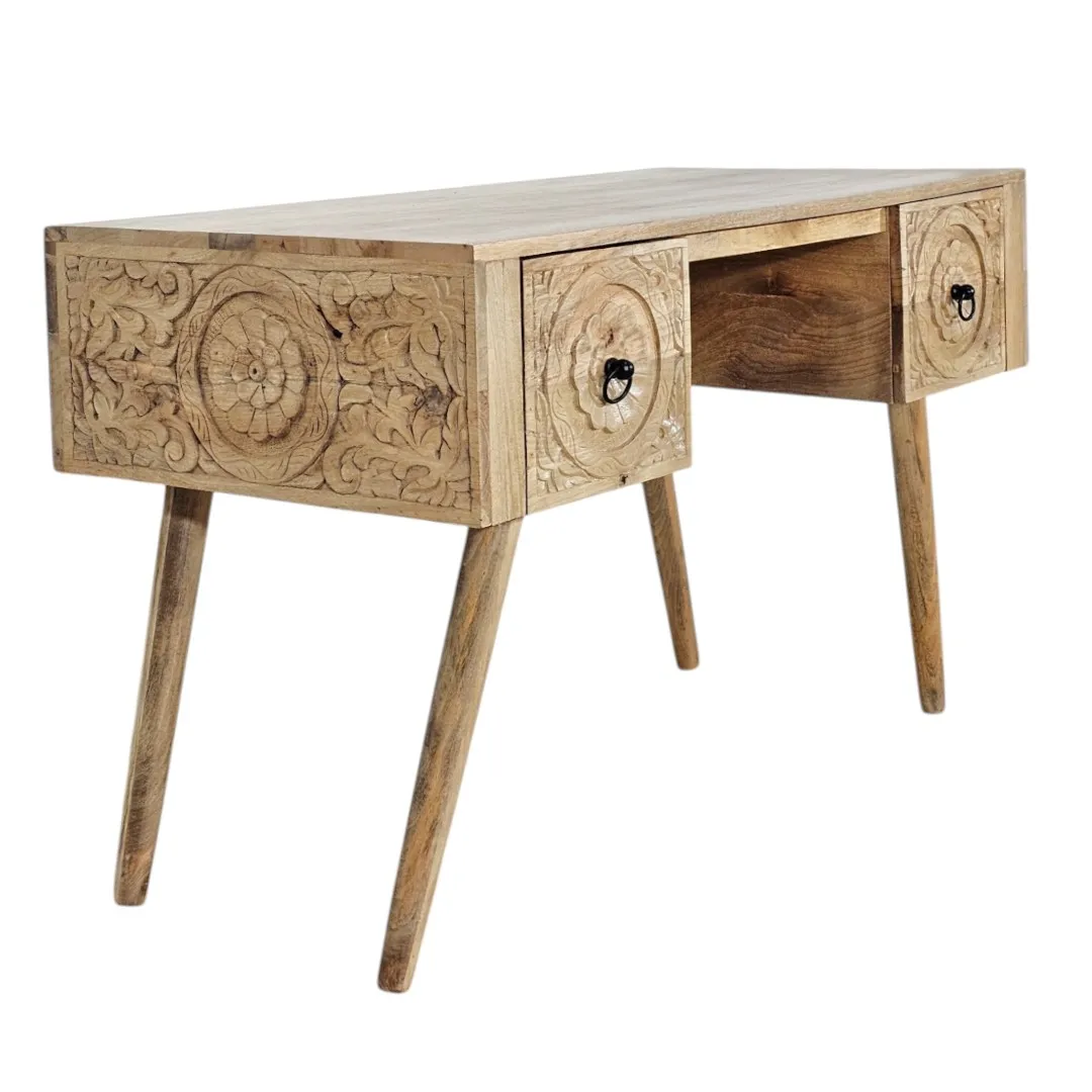 Ashoka Hand-Carved Solid Mango Wood Vanity Desk