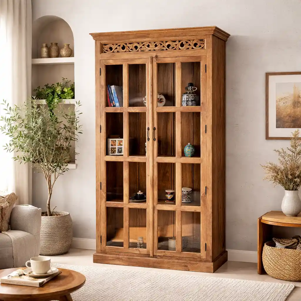 Stratton Hand-Carved Glass Door Armoire