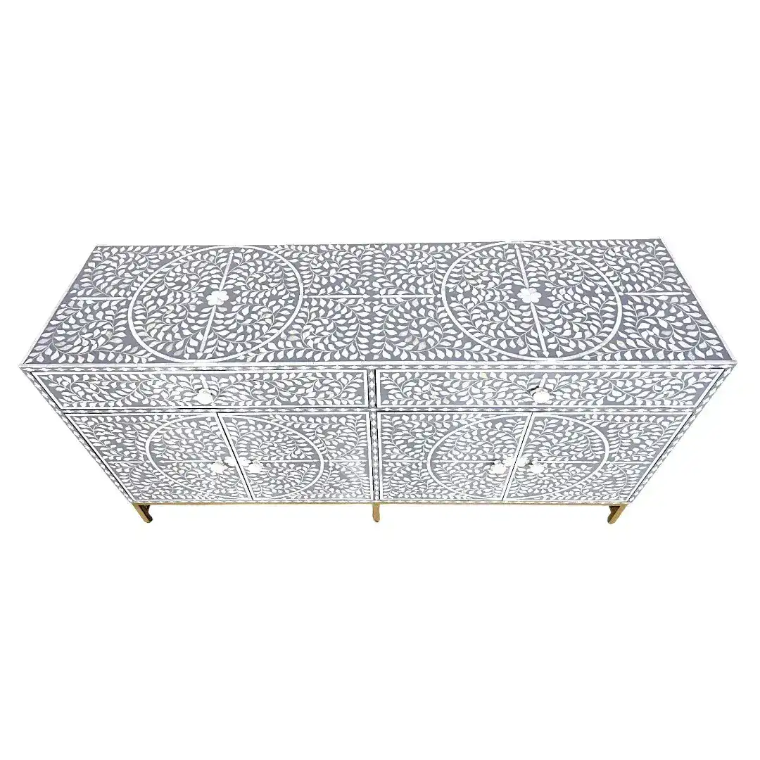 The “Marquetry Mirage” Bone Inlay Credenza Black