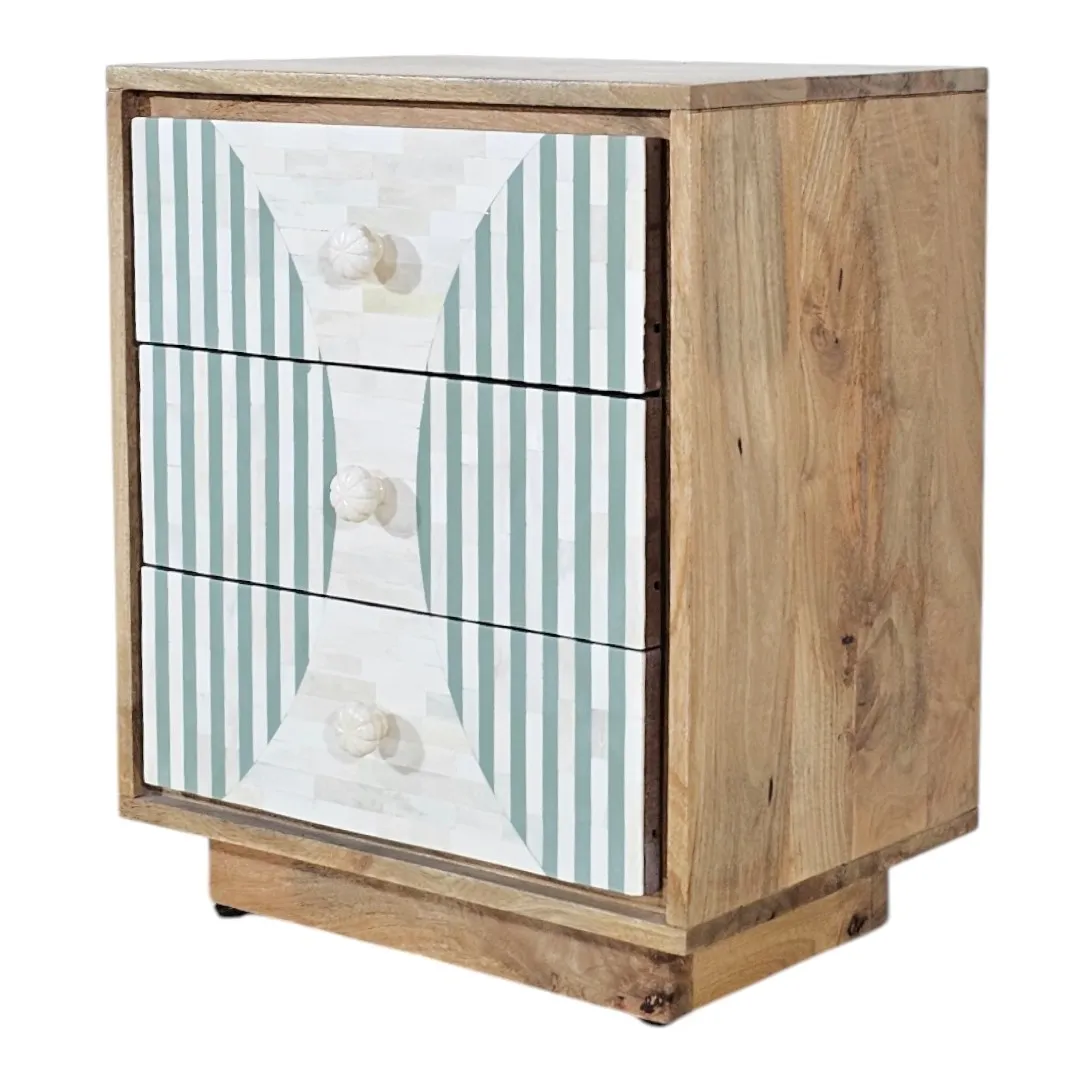 THE GEOMETRIC SCALE BONE INLAY COMMODE BEDSIDE