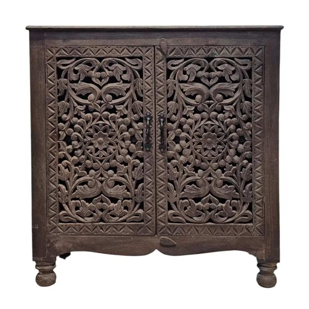 Artisanal Mango Wood Botanical Cabinet