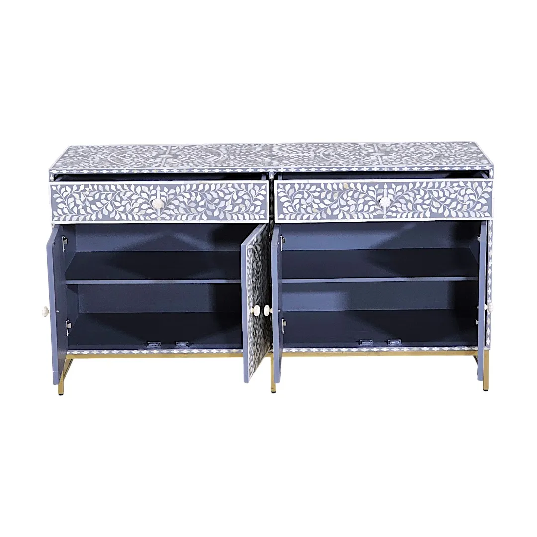 The “Marquetry Mirage” Bone Inlay Credenza Black