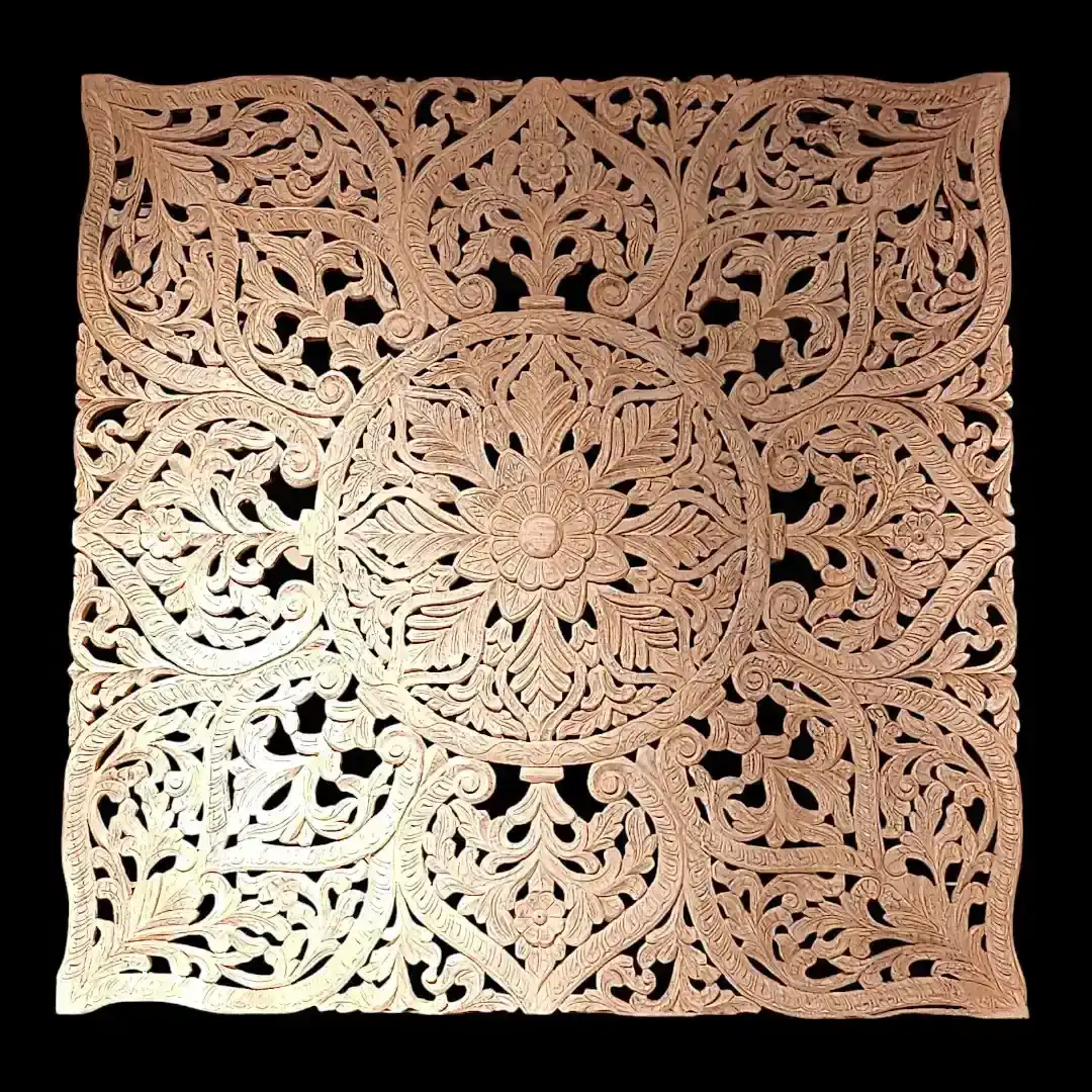 Floral Mandala Carving | Square Panel Wall Art