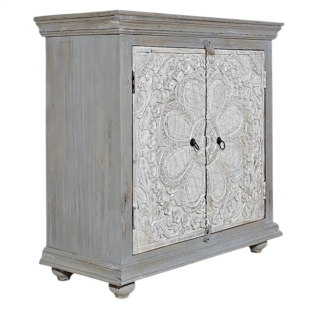 The Mughal Rosette Relief Solid Mango Small Sideboard/Cabinet