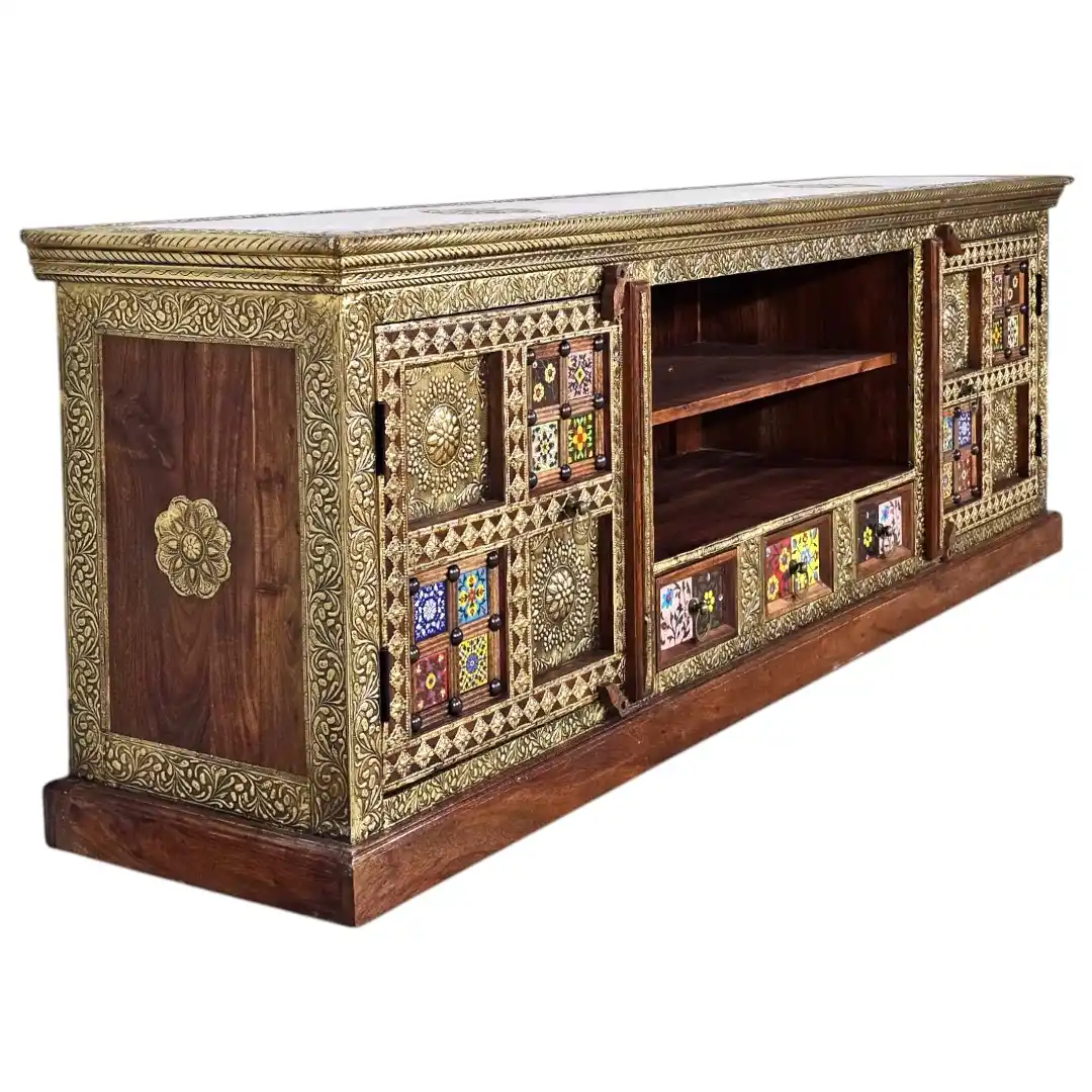 The Zari-Nigar Surahee Solid Rosewood & Brass Media Console