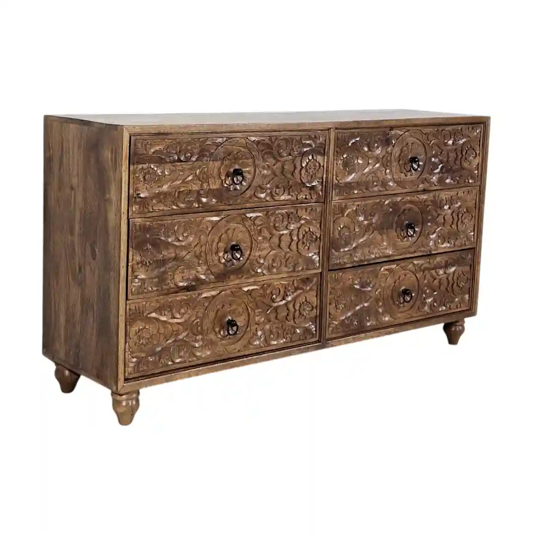 The Asoka Hand-Carved Six-Drawer Media Dresser