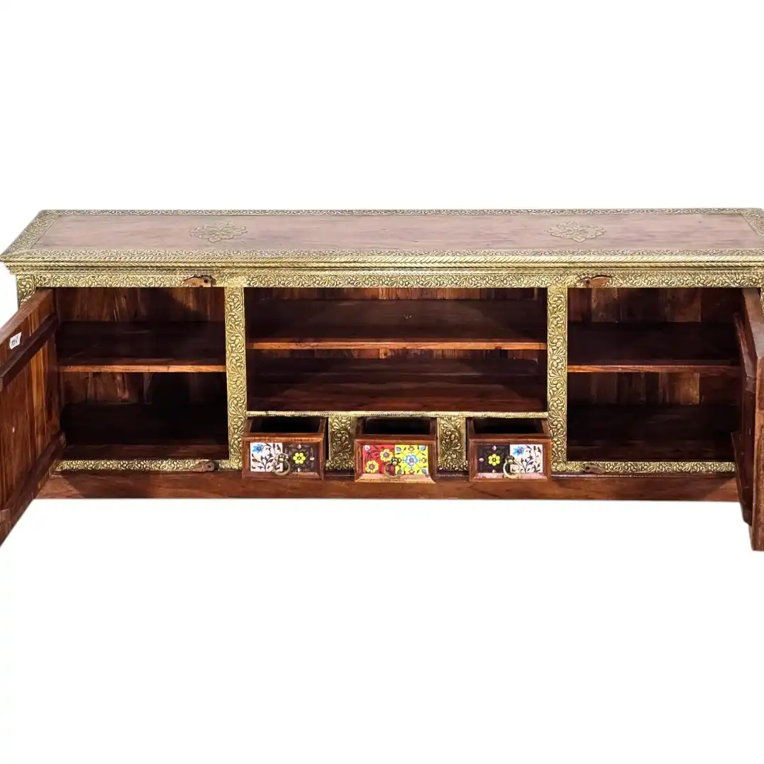 The Zari-Nigar Surahee Solid Rosewood & Brass Media Console