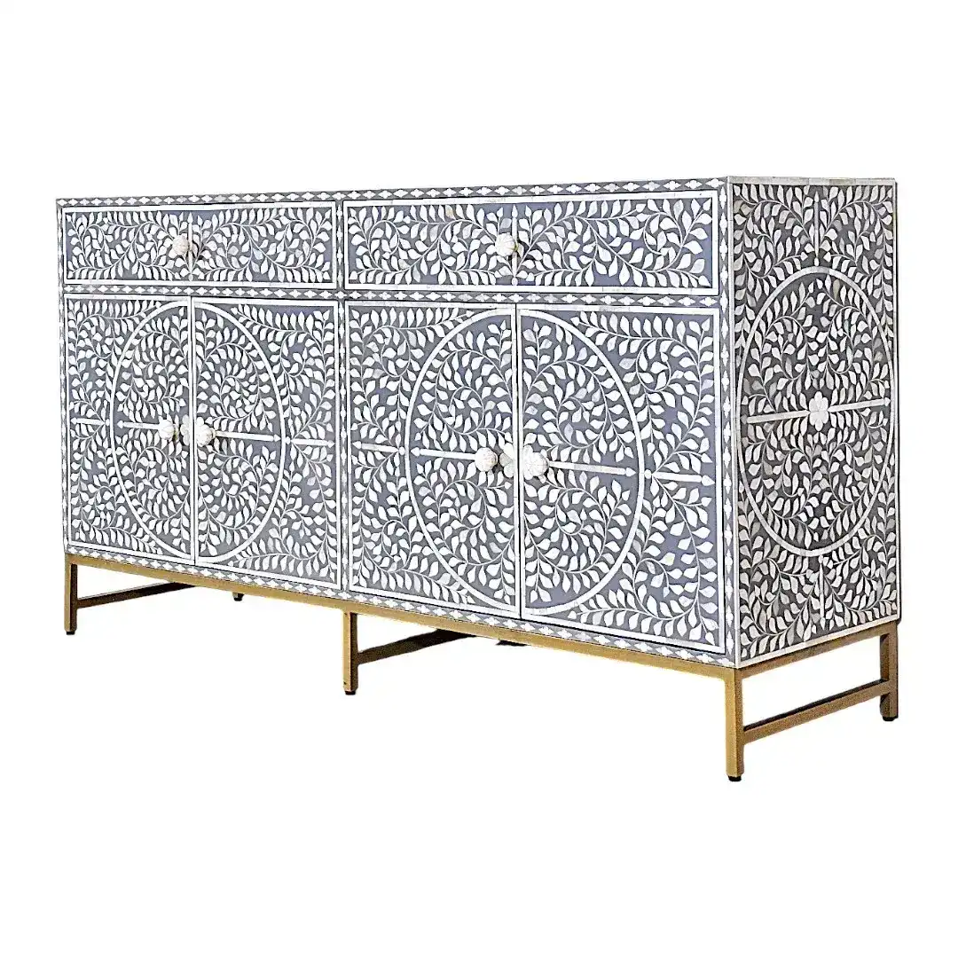 The “Marquetry Mirage” Bone Inlay Credenza Black