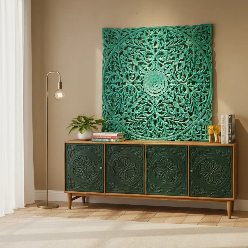 Vibrant Teal Floral Square Wall Panel