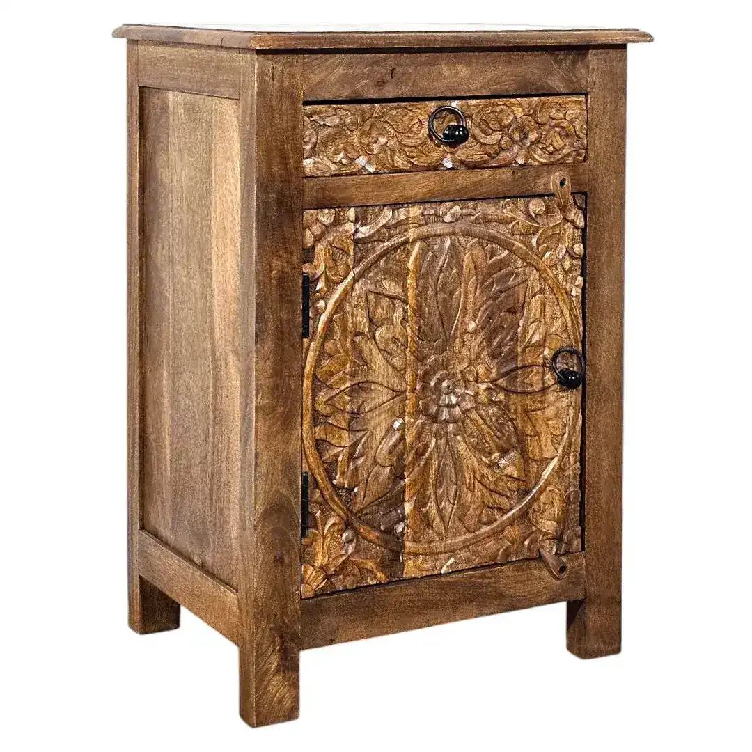 Mesa de Noche Tallada Decorative Carved Nightstand