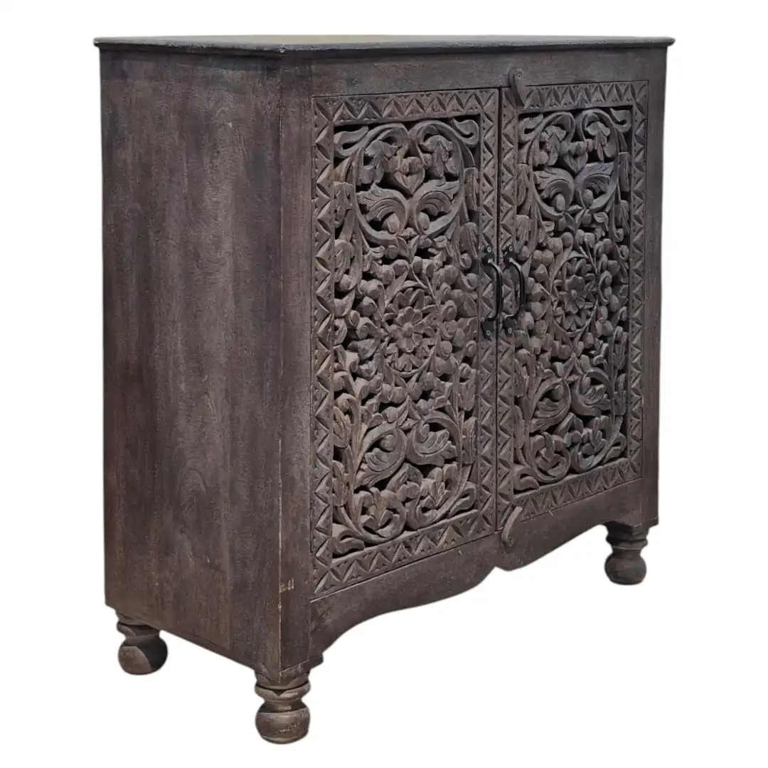 Artisanal Mango Wood Botanical Cabinet