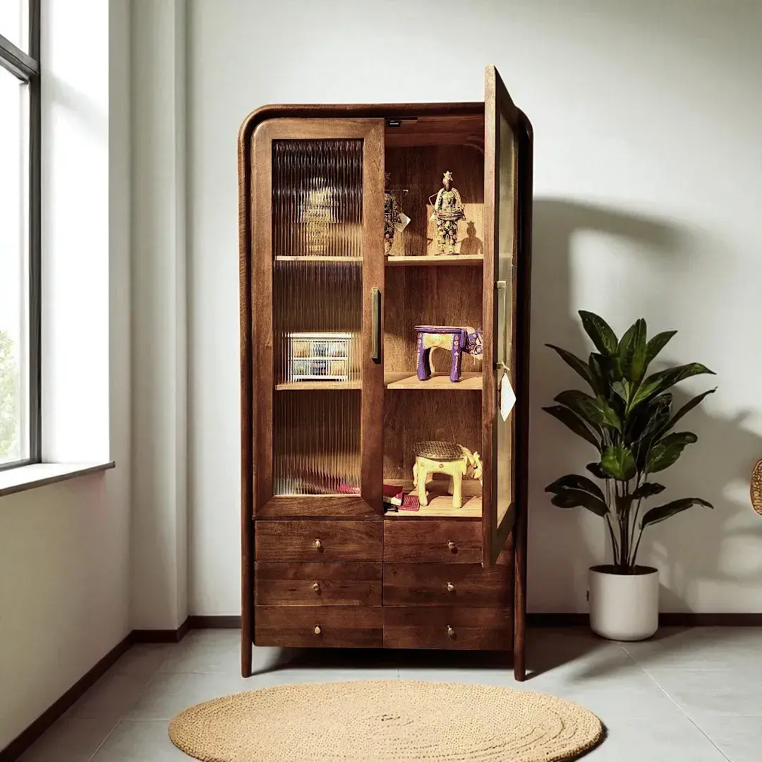 Enduring Charm Fluted Display & Drawer Cabinet