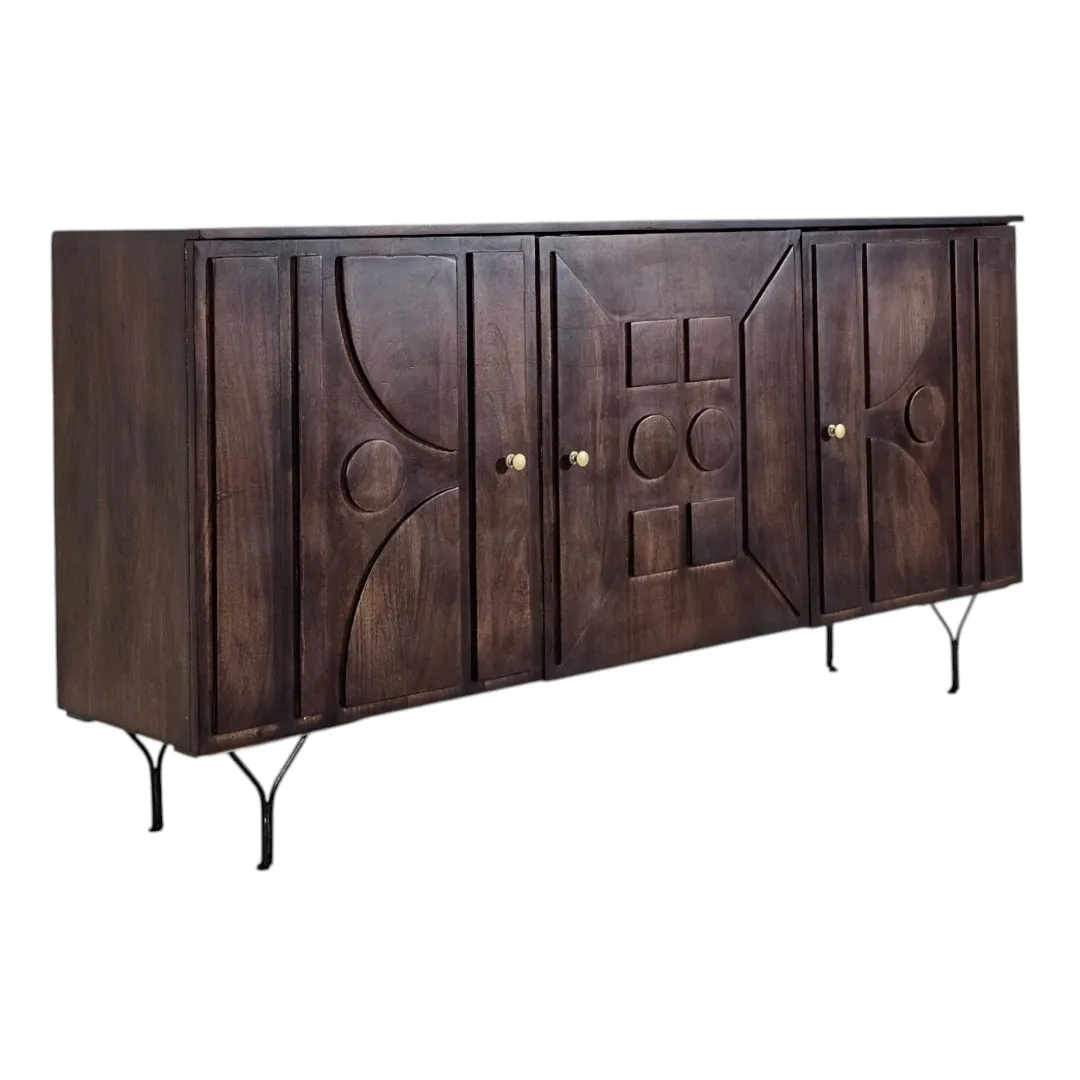 The Gaucho Rhythmic Hand-Carved Mango Wood Credenza