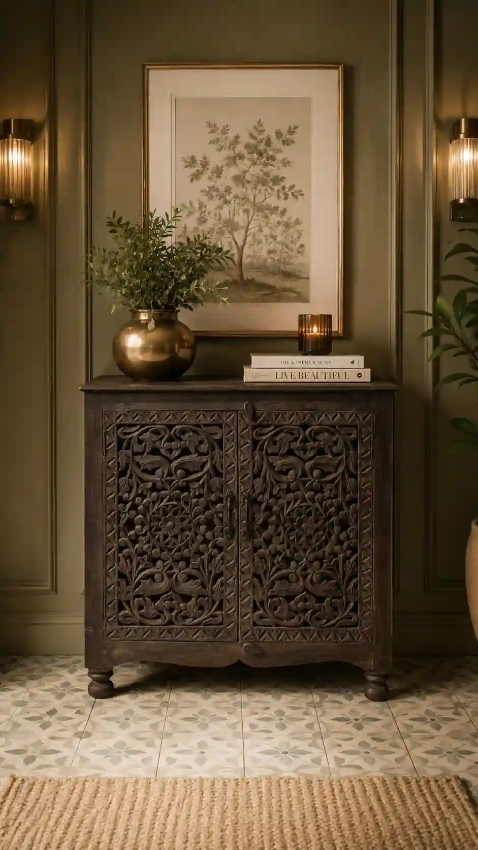 Artisanal Mango Wood Botanical Cabinet