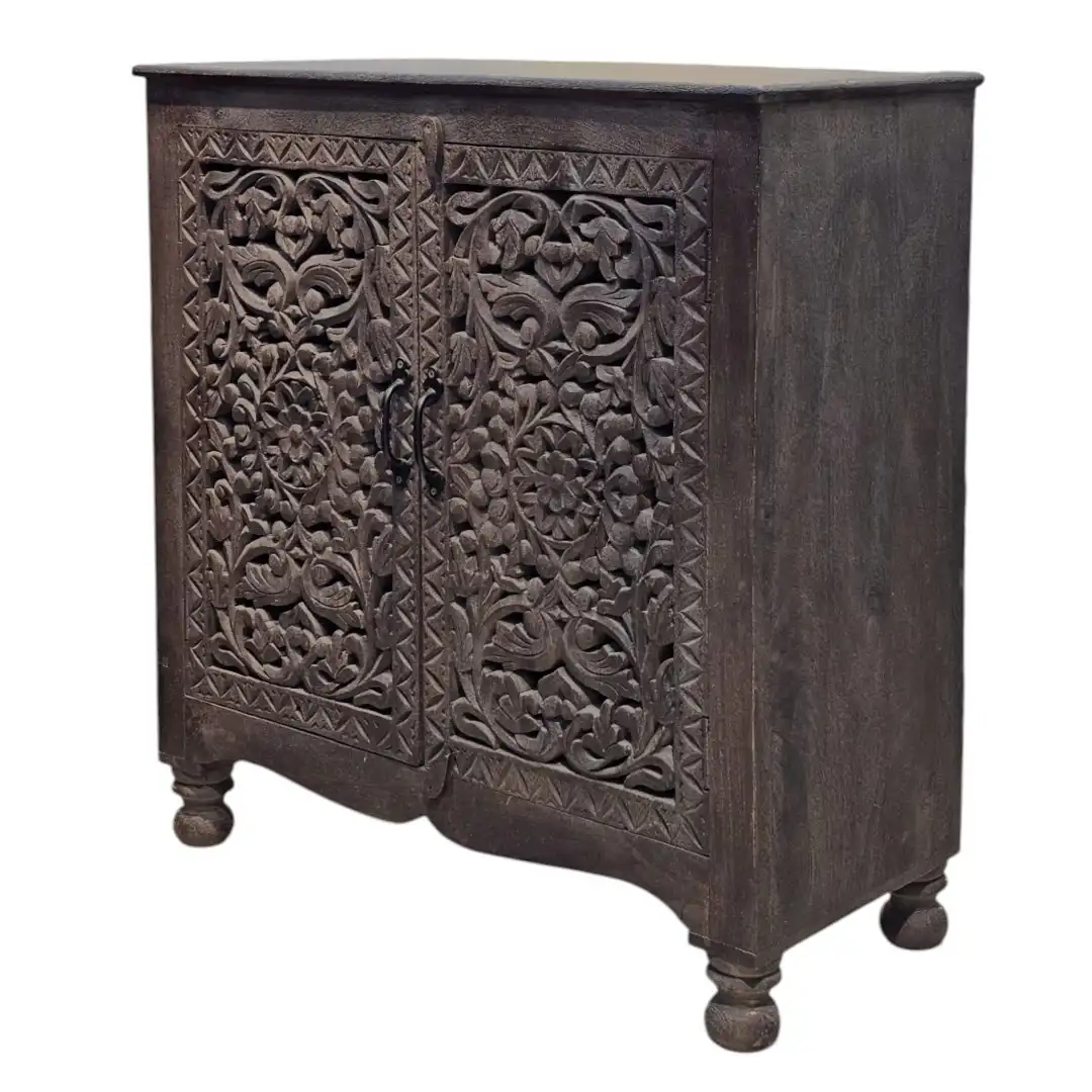 Artisanal Mango Wood Botanical Cabinet