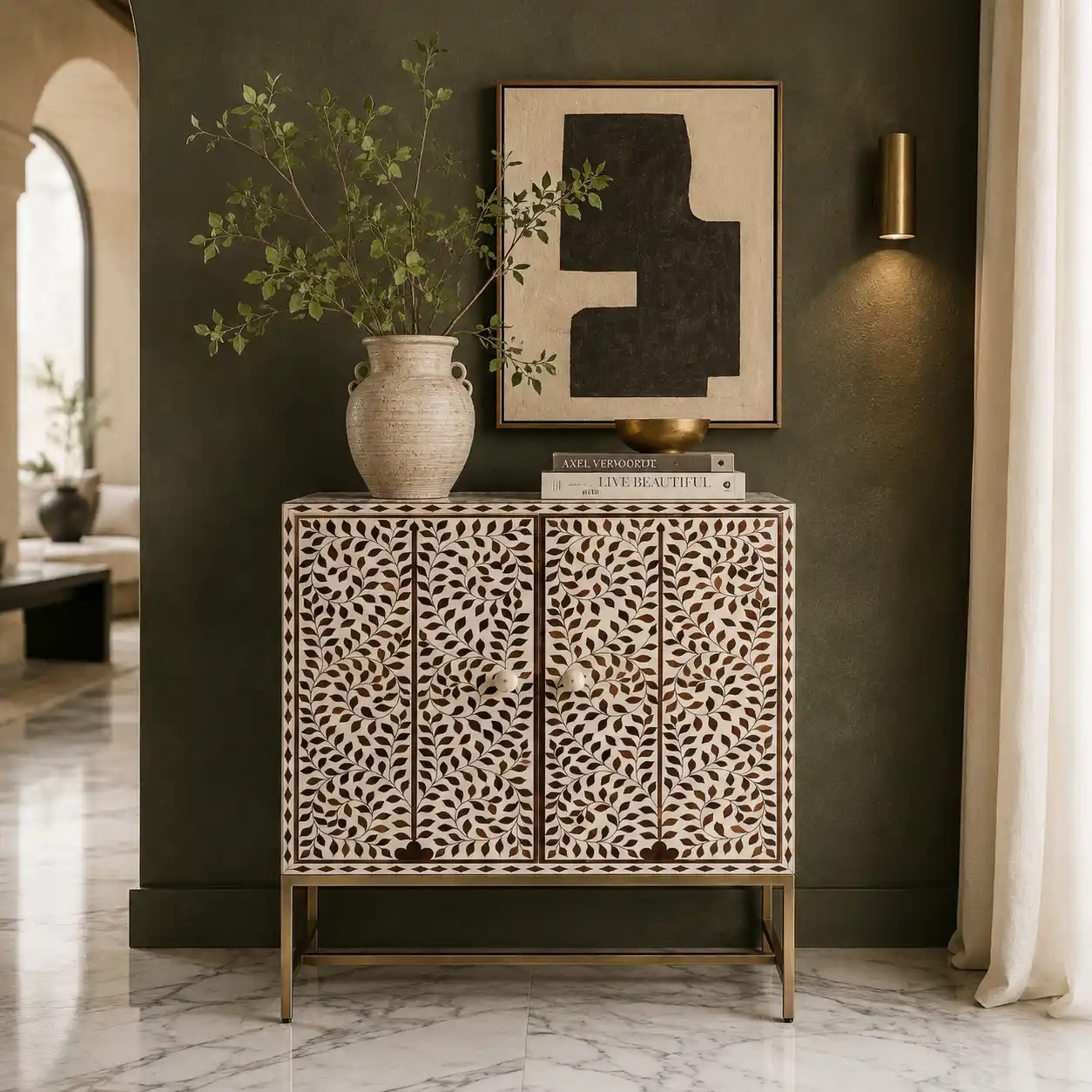 Al-Lawa'ih Date Palm/Teak Wood Inlay Cabinet