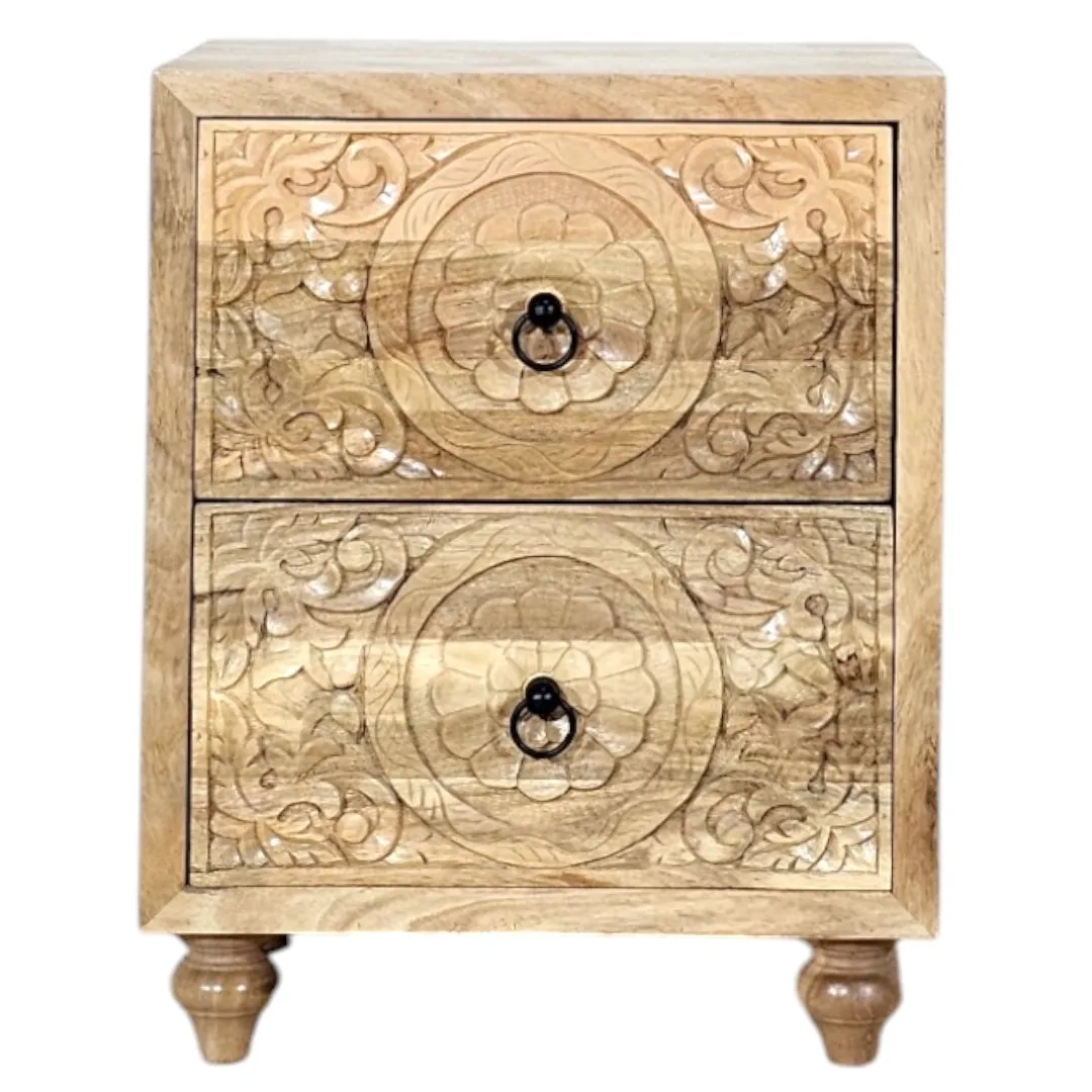 Ashoka Hand-Carved Solid Mango Wood Bedside Table