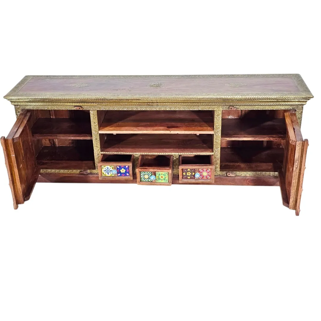 Alcázar Royale Solid Sheesham & Embossed Brass Media Console