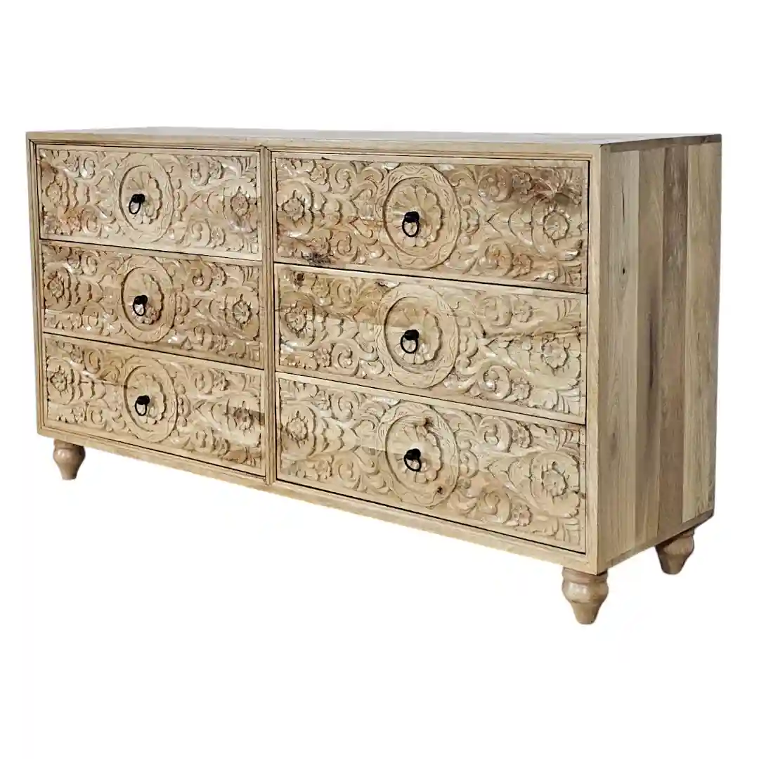 The Asoka Hand-Carved Six-Drawer Media Dresser
