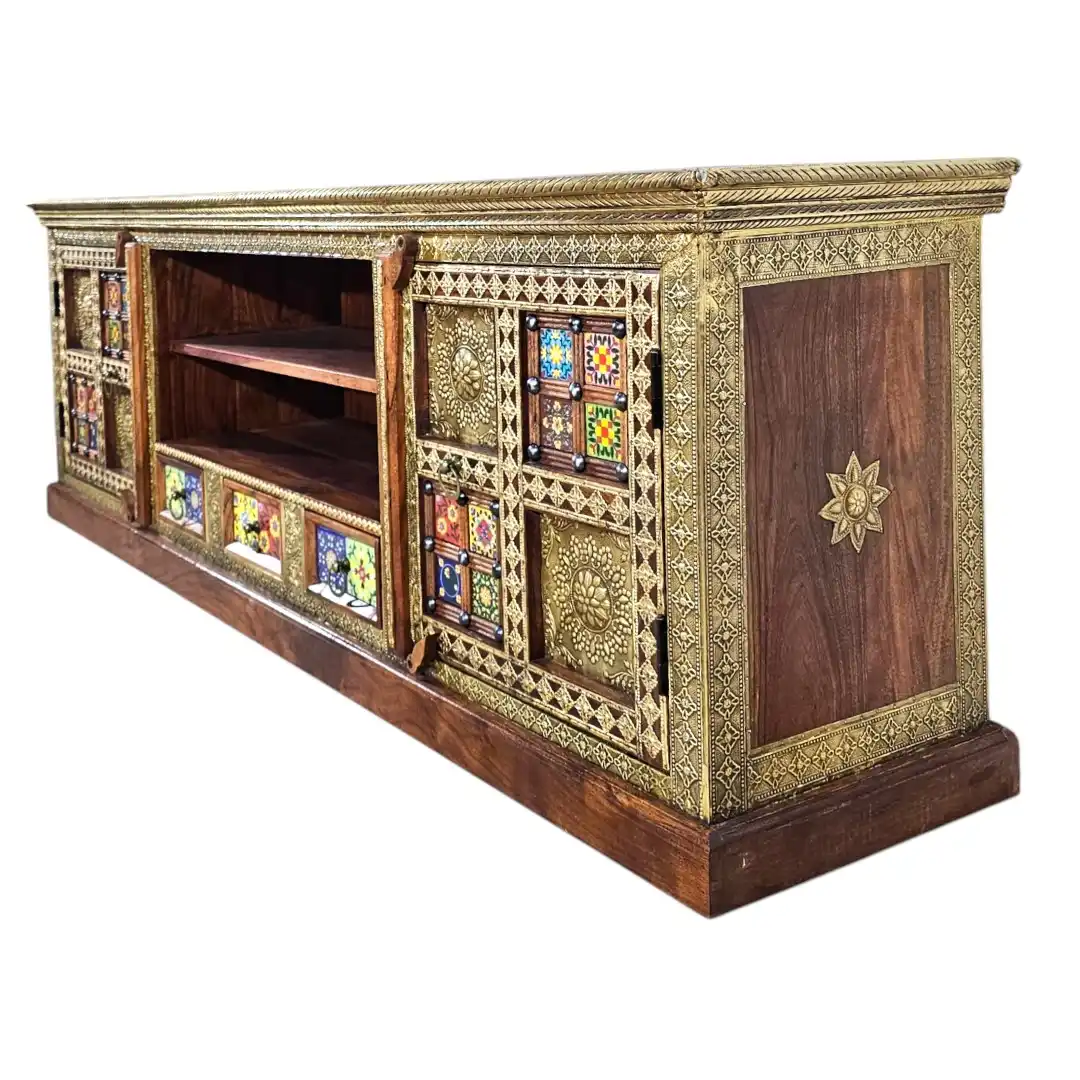 The Zari-Nigar Surahee Solid Rosewood & Brass Media Console