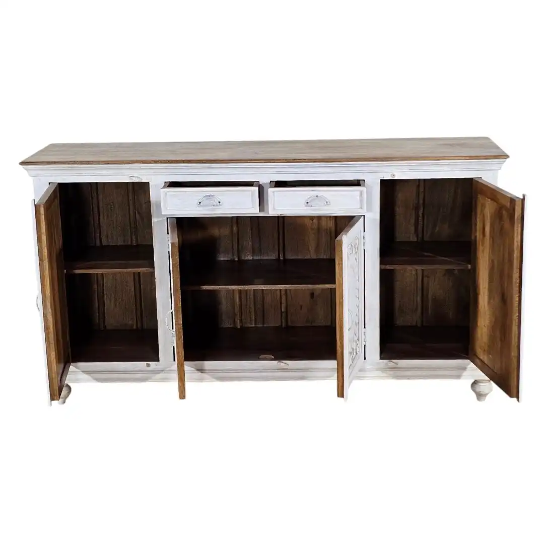 The Kamal Carved Sideboard  خزانة كمال الجانبية المحفورة يدوياً من خشب المانجو مع أدراج