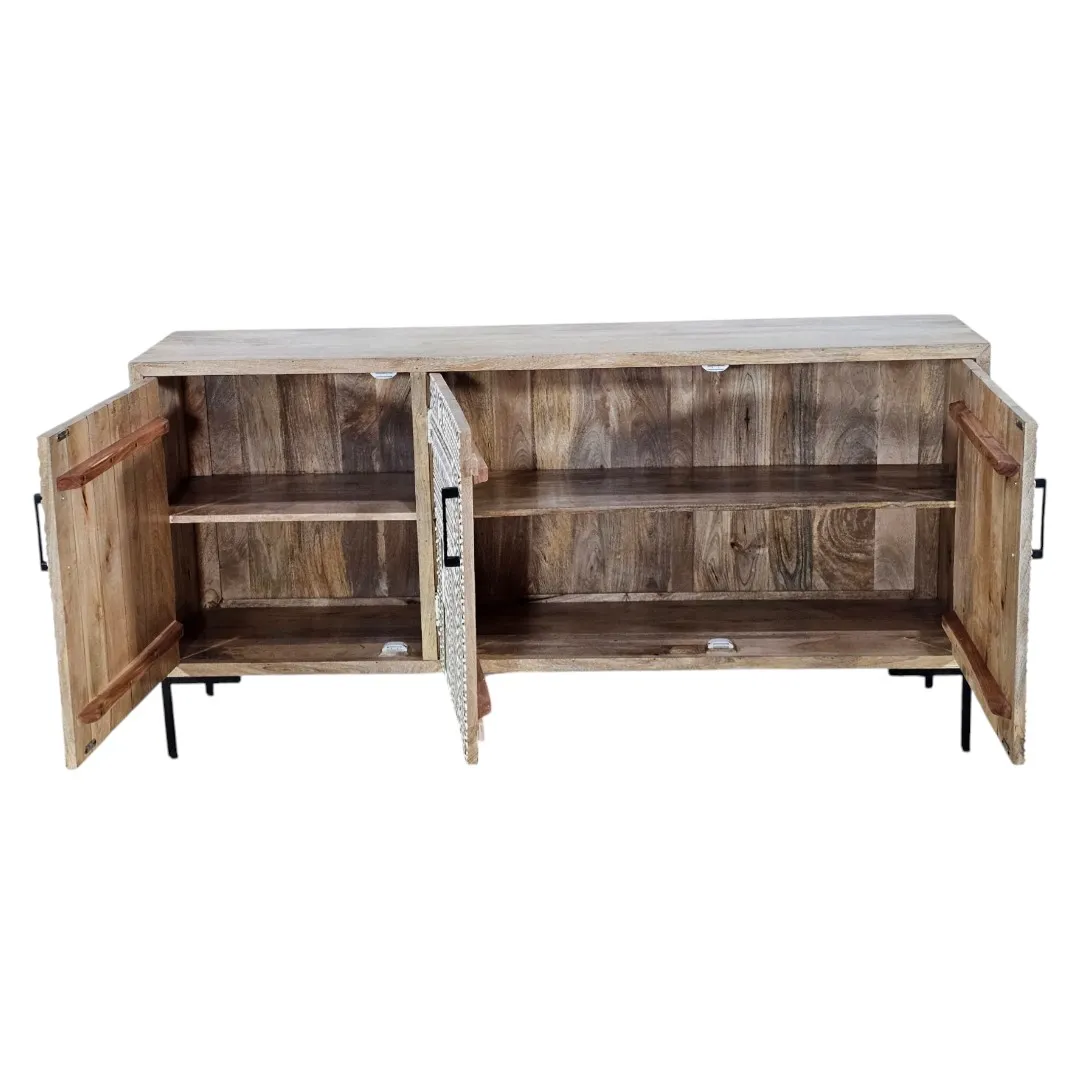 The Berber Geometric Hand-Carved Sideboard