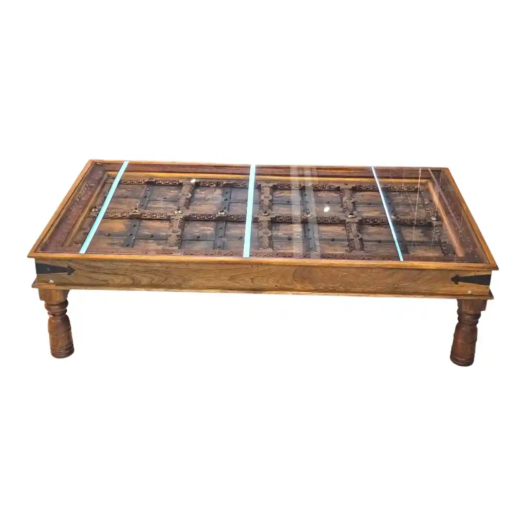 The Reclaimed Haveli Glass-Top Coffee Table