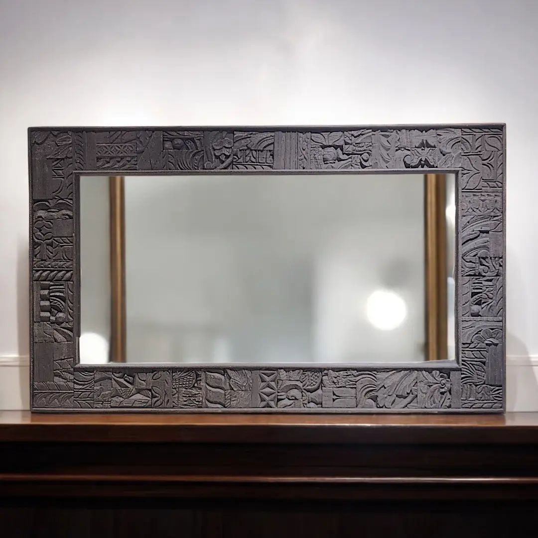 The Somerset Carved Mosaic Mirror | Distressed Black