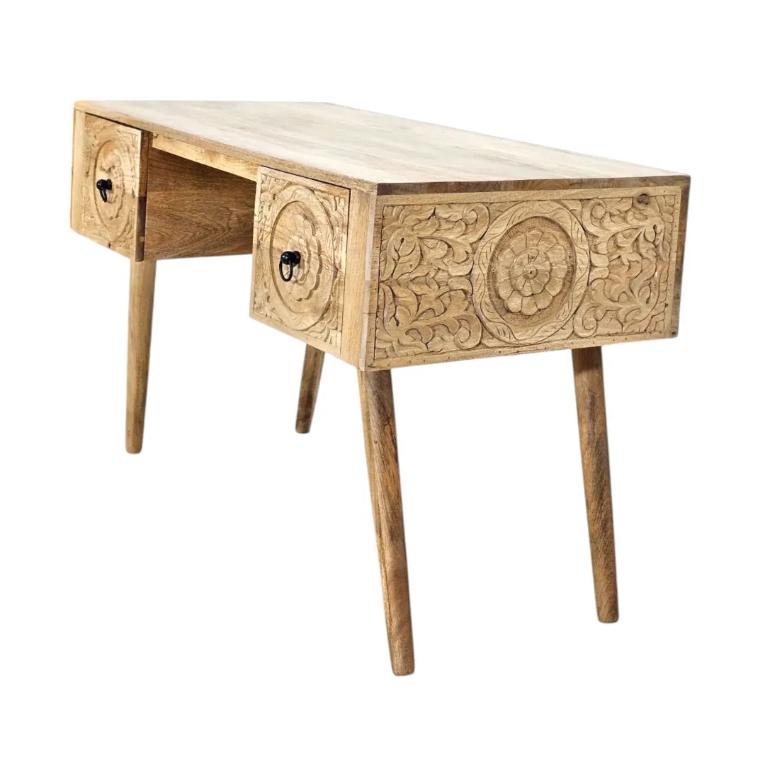 Ashoka Hand-Carved Solid Mango Wood Vanity Desk