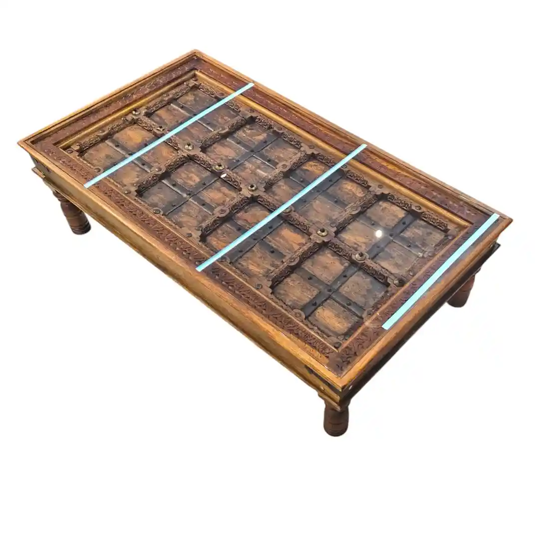 The Reclaimed Haveli Glass-Top Coffee Table