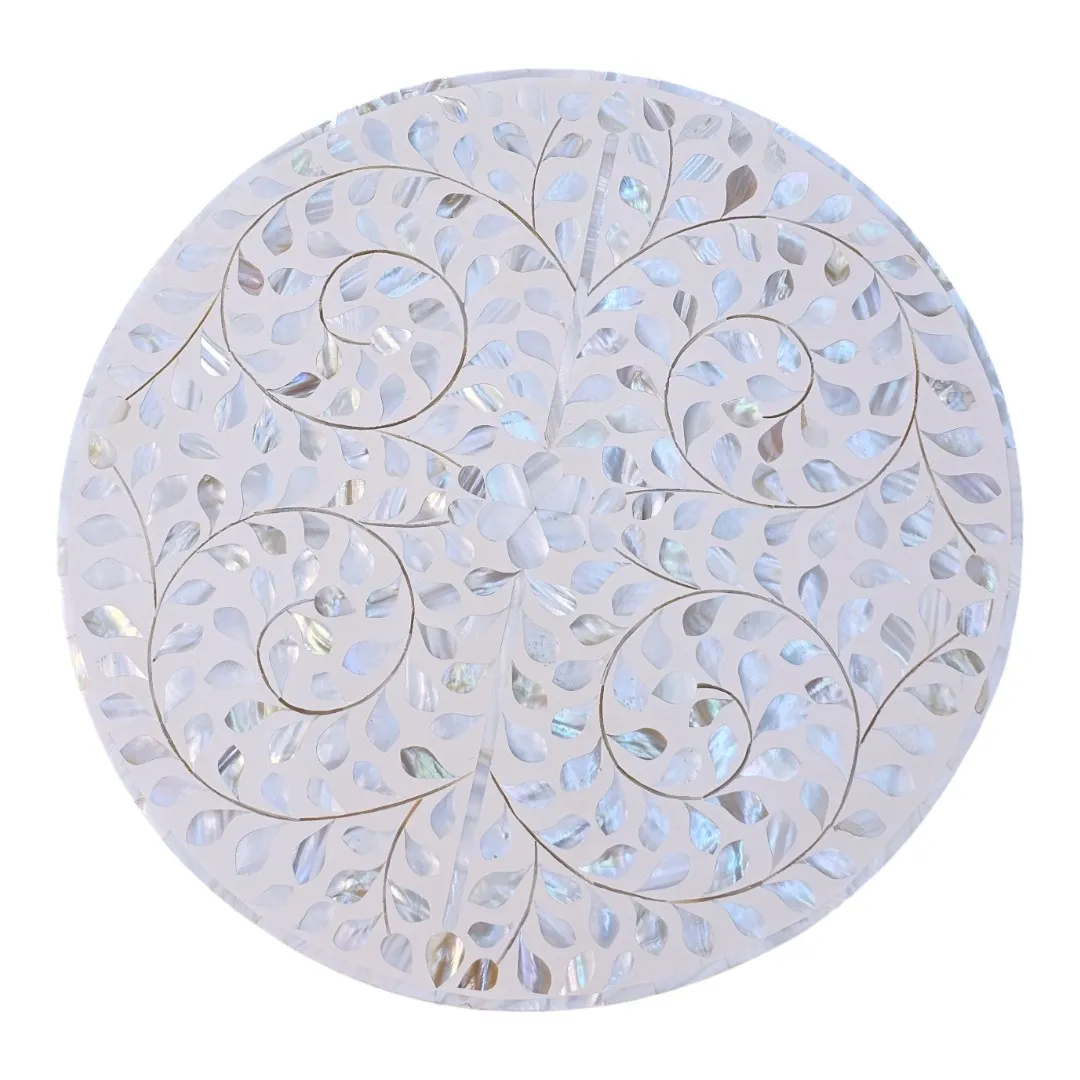 The Victoria Vine Inlaid Hourglass  Mother Of Pearl Side Table