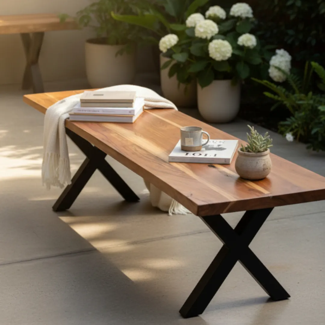 Nature's Edge Wooden Bench with Metal Base