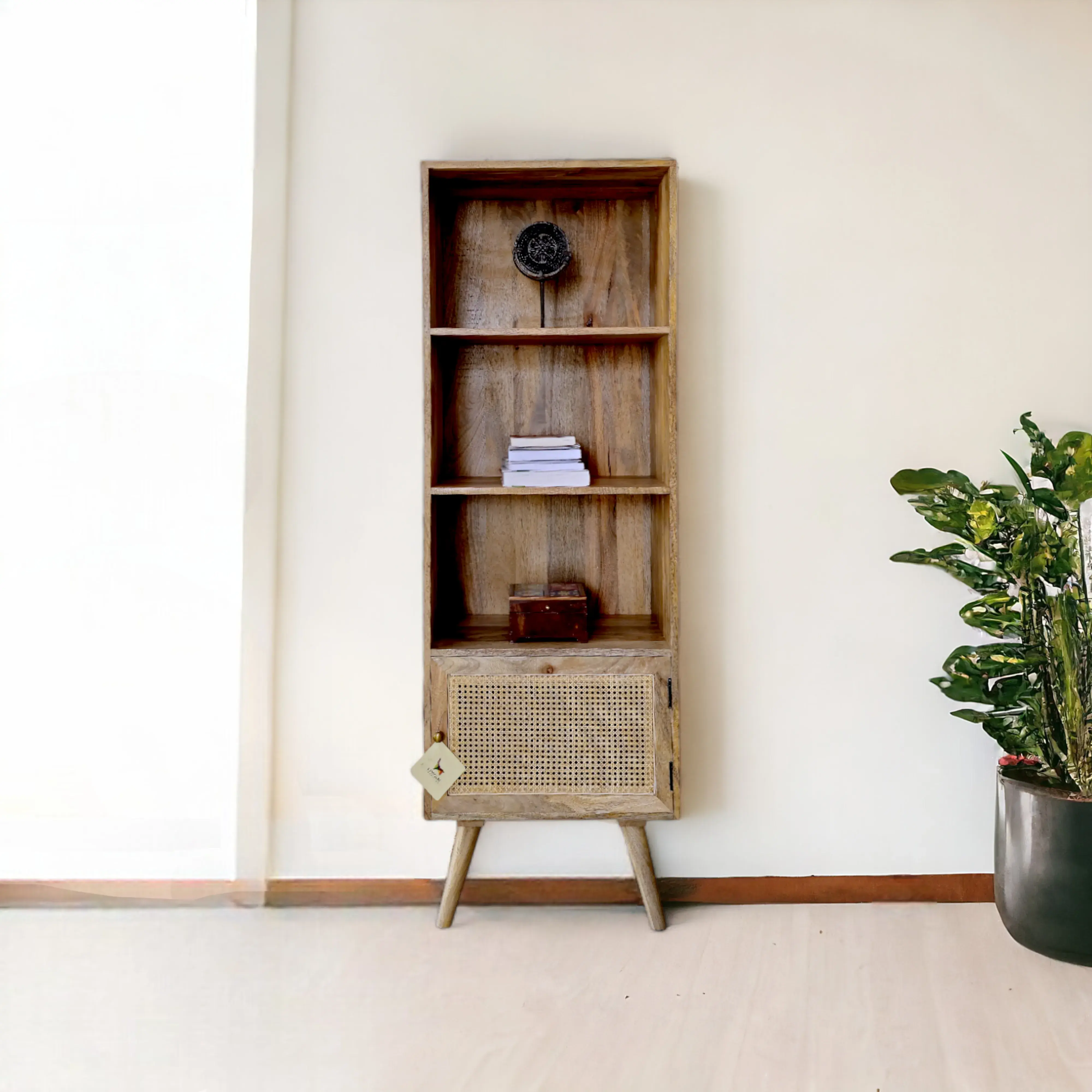 OPEN RATTAN BOOKSHELF