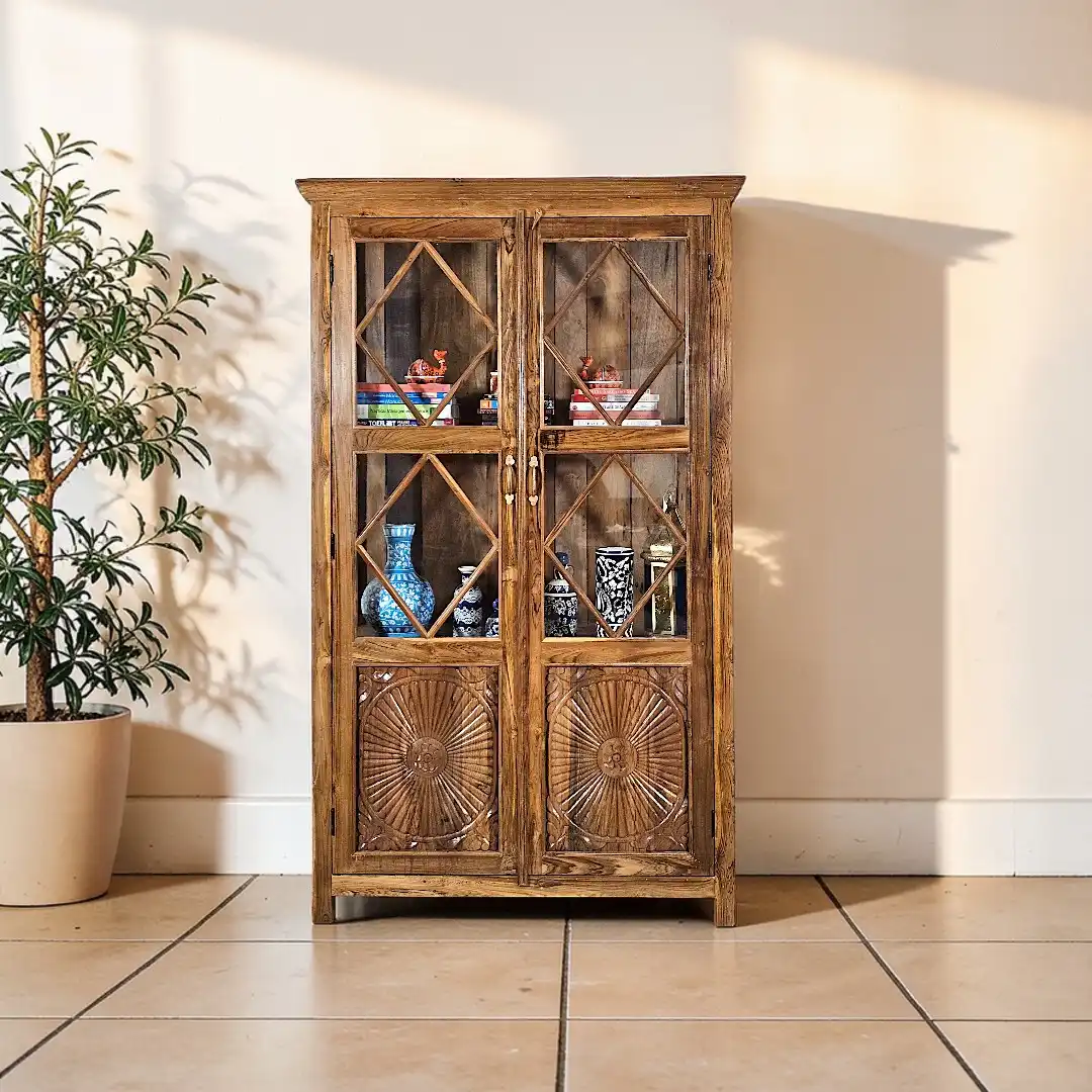 Al-Taj Teak & Glass Khazana Display Cabinet