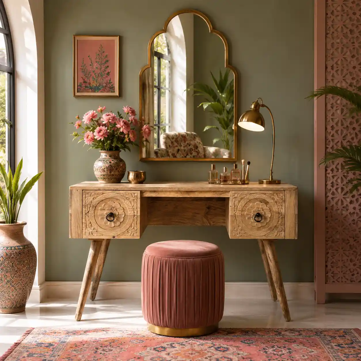Ashoka Hand-Carved Solid Mango Wood Vanity Desk