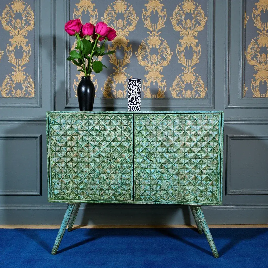 Émeraude Arabesque Carved Credenza