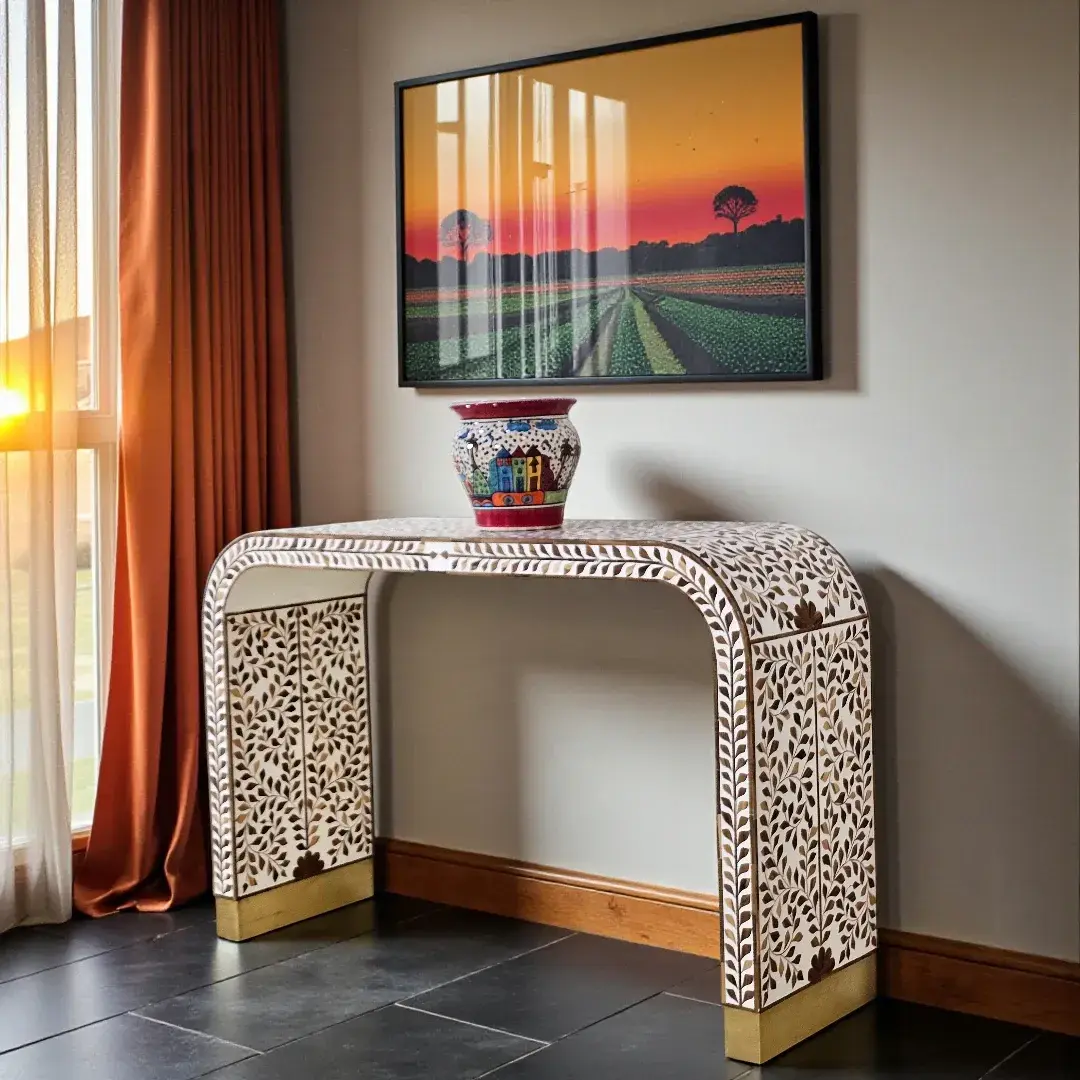 The Heritage Leaf Inlay Console Table