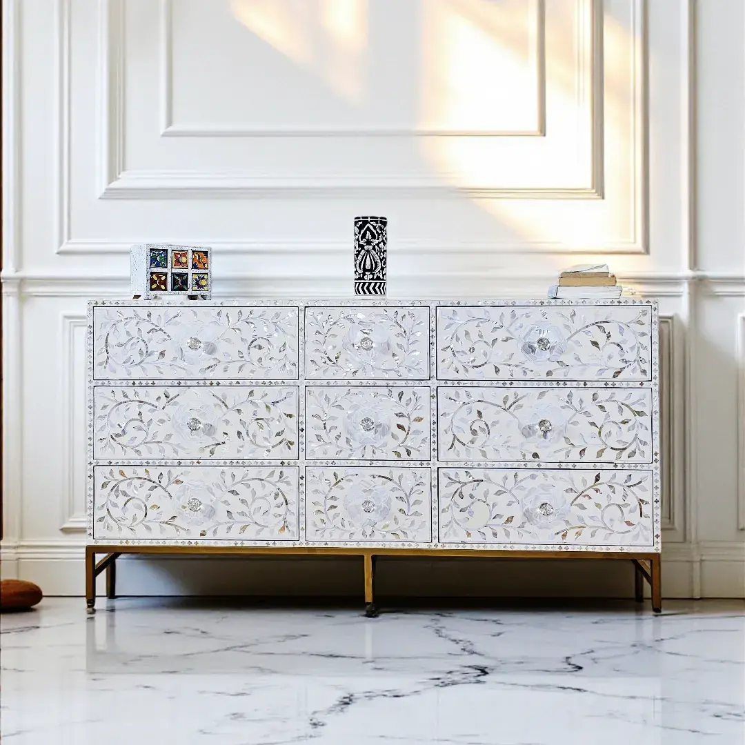 The 'Azahar' Floral Shimmer 9-Drawer Chest (زهرة البرتقال)