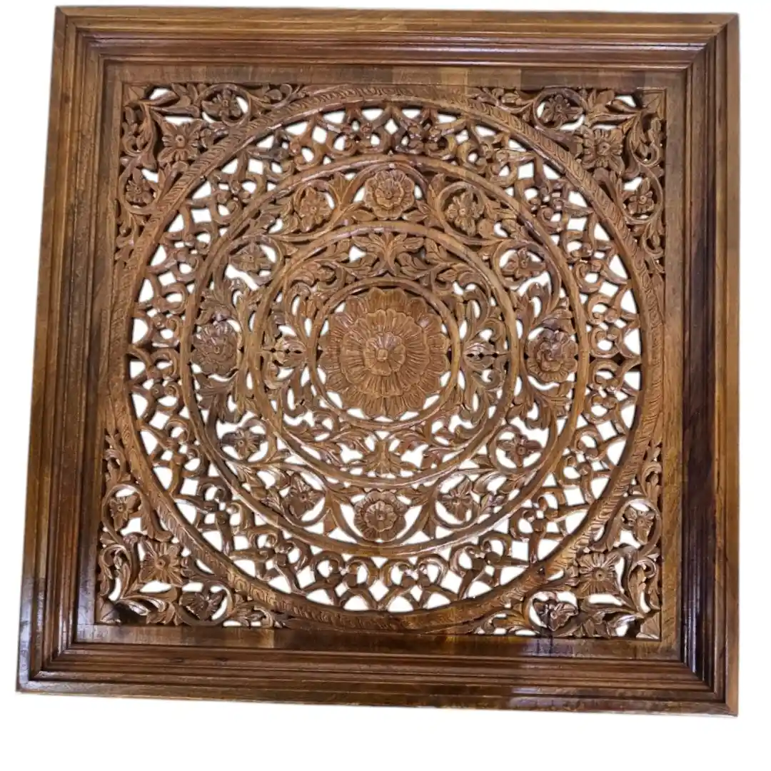 The Shanti Mandala Carved Glass-Top Coffee Table
