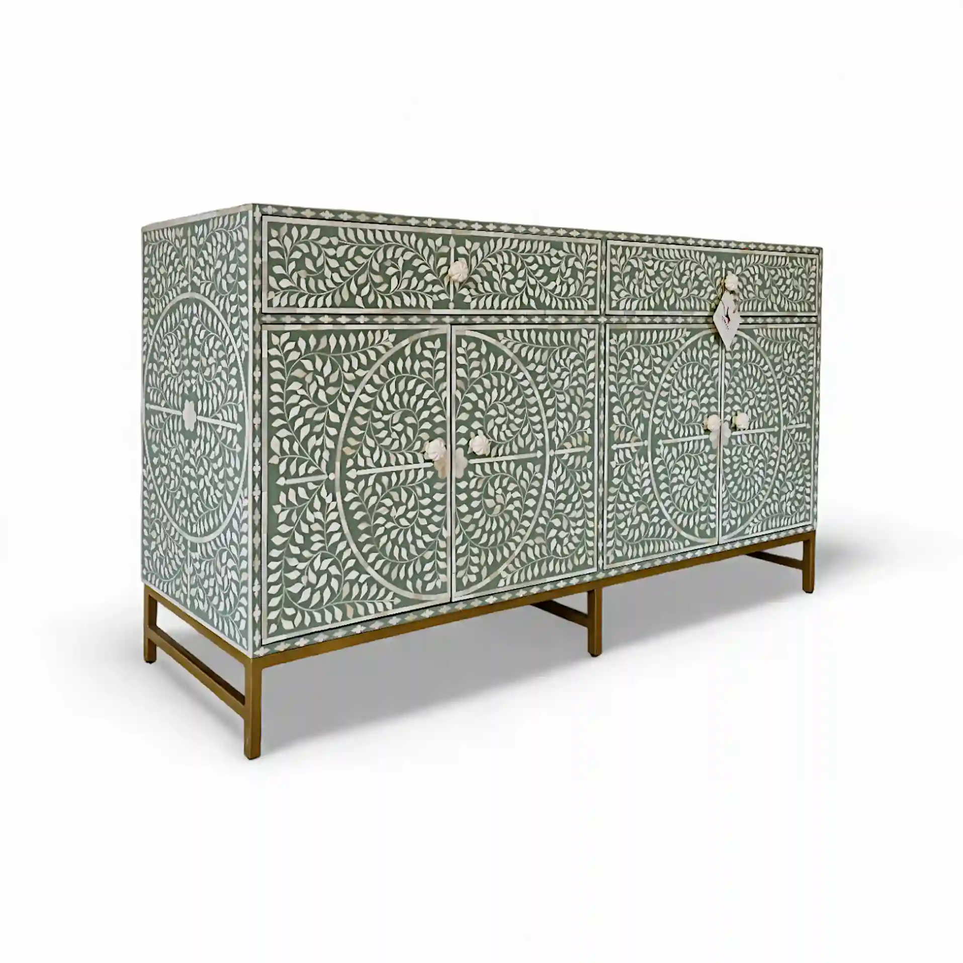 The “Marquetry Mirage” Bone Inlay Credenza Black