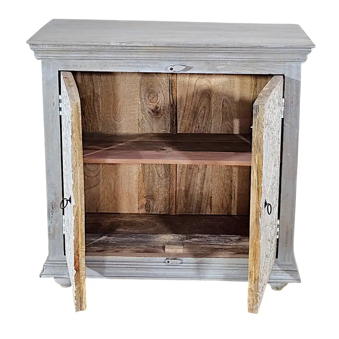 The Mughal Rosette Relief Solid Mango Small Sideboard/Cabinet