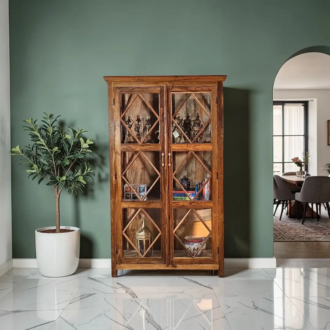 Al-Mir’ah Diamond Lattice Solid Teak Cabinet