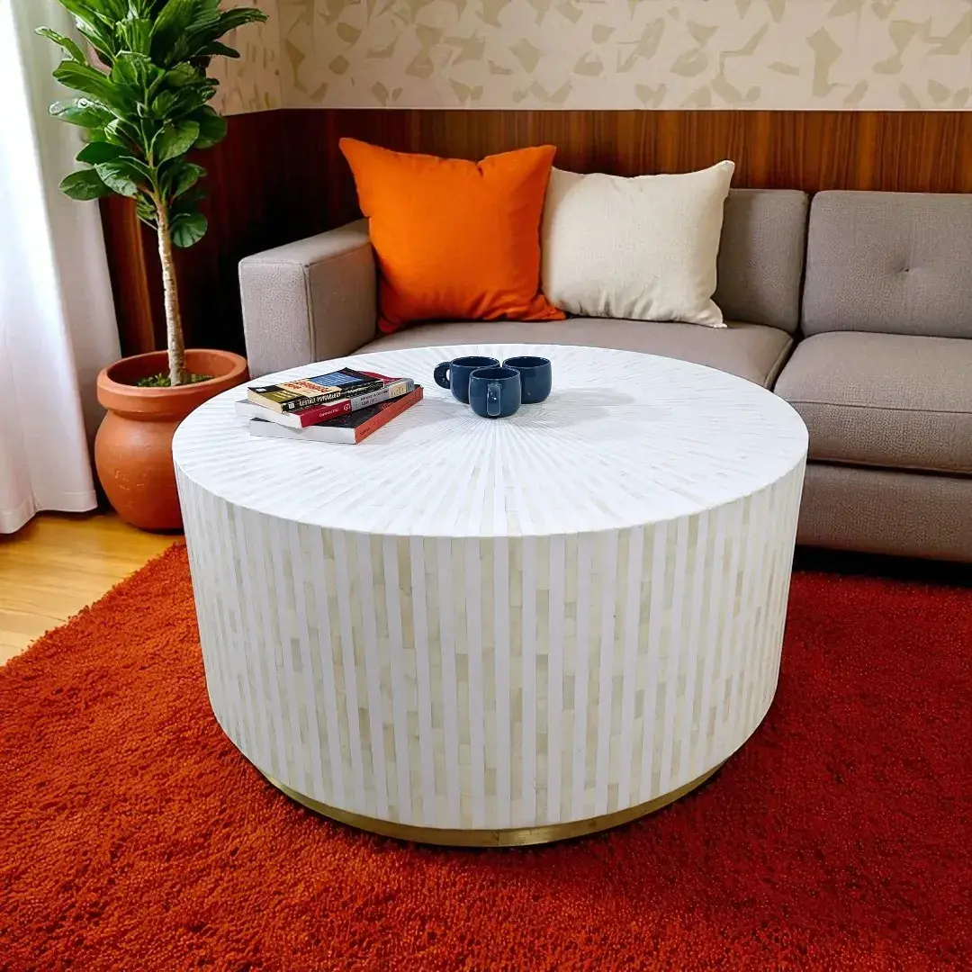 Radiance Circle Bone Inlay Coffee Table