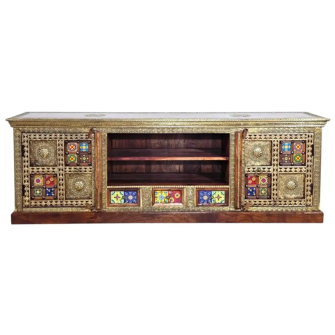 The Zari-Nigar Surahee Solid Rosewood & Brass Media Console