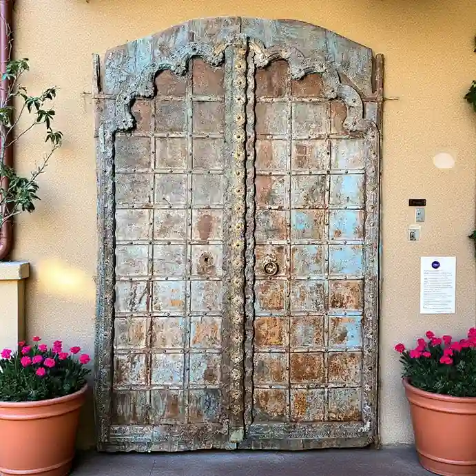 Rustic Blue Arch Metal-Clad Door